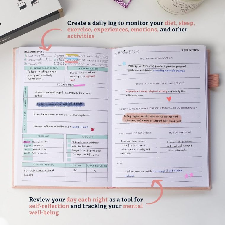 Mental Health Journal for Women and Men - Anxiety & Guided Journal with Mood & Habit Tracker - Take 5 Minuets Everyday - 91 Days Self Care Journal with Prompts, Pink - Image 3
