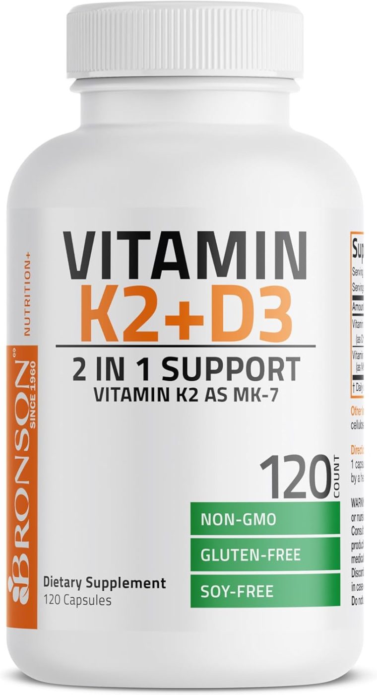 Bronson Vitamin K2 (MK7) with D3 Supplement Non-GMO Formula 5000 IU Vitamin D3 & 90 mcg K2 MK-7 Easy to Swallow D & K Complex, 120 Capsules - Image 5