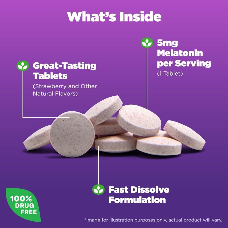 Natrol Melatonin 5mg Fast Dissolve Tablets, Sleep Support Supplements for Adults, Strawberry Flavor, 200 Tablets, Up to 200 Day Supply - Image 3