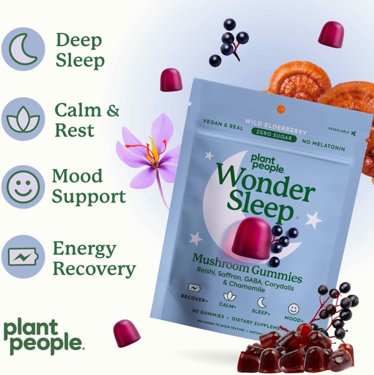 Plant People WonderSleep Mushroom Gummies Supplement for Sleep and Relaxation with Reishi Super Mushrooms, Wild Elderberry Flavor, No Sugar (60 Count) - Image 6
