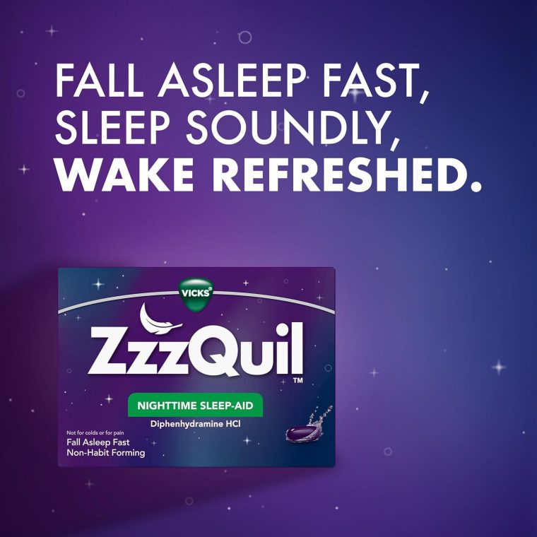 ZzzQuil LiquiCap Sleep Aid, Diphenhydramine 25mg HCl, Sleep Aids for Adults, Nighttime Sleep Aid, 72 LiquiCaps - Image 4