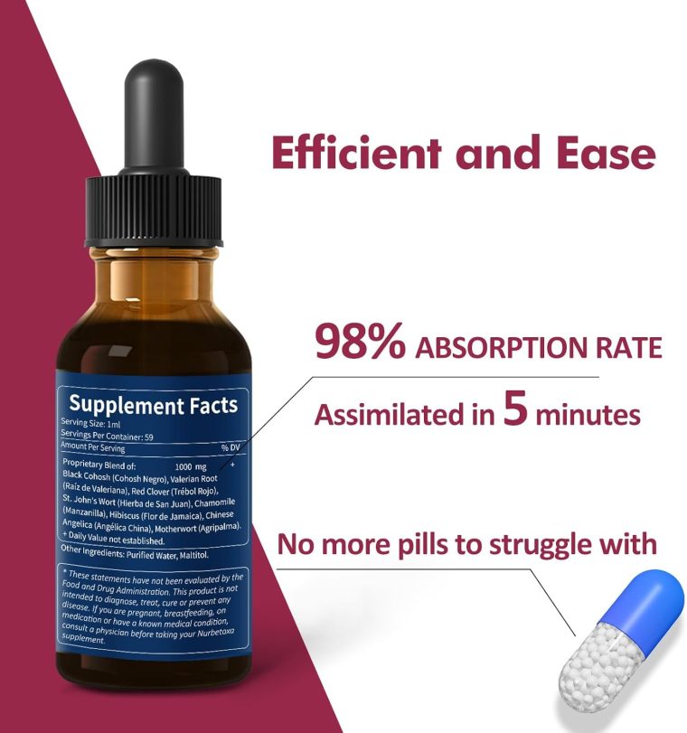 Black Cohosh Menopause Support Drops, Phytoestrogen Supplements W/Red Clover, Motherwort & St. John's Wort Extract for Hot Flashes, Night Sweats & Comfort. Cimicifuga para Menopausia. 2oz - Image 6