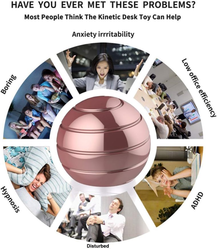 Stress Relief Kinetic Desk Toy, 1.77'' Adult Office Desk Spinning Metal Toys for ADHD Anti Anxiety, Kinetic Optical Illusion Toys for Office School (45MM, Rose Gold) - Image 6