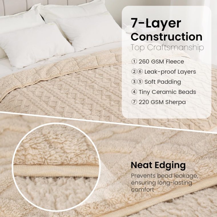 Weighted Blanket Queen Size 15lbs, Classy Soft Jacquard Sherpa Weighted Blankets for Sleep Natural and Calming, Fluffy Cozy Sofa Bed Blanket for Winter, Beige, 60 x 80 inches - Image 6