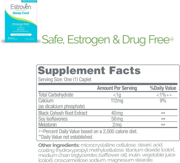 Estroven Sleep Cool for Menopause Relief, Sleep Support Supplement, 30 Count Weight Management for Menopause Relief - 30 Count, Drug-Free & Gluten-Free Night Sweats & Hot Flash Relief - Image 2
