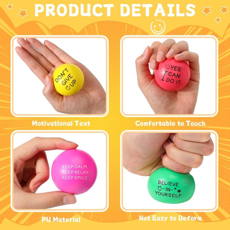 Shappy 100 Pcs Motivational Stress Balls Bulk 1.97 in Colorful Small Foam Inspirational Stress Relief Fidget Balls with Quotes, Drawstring Bag for Anxiety Relief - Image 2
