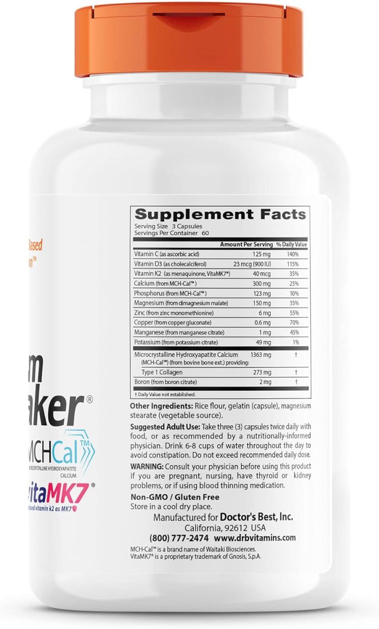 Doctors Best Calcium Bone Maker Complex, Broad Spectrum Nutrients for Bone Health, Non-GMO, Gluten Free, Soy Free 180 Capsules - Image 2