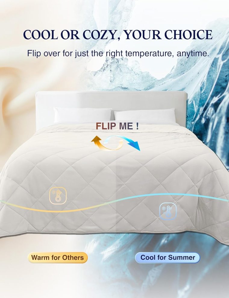 ZonLi Cooling Blanket for Hot Sleepers, 90"x90" Queen Size, Q-Max 0.5 Lightweight Cool Touch Breathable Summer Blanket for Night Sweats, All-Season Cold Blankets, Creamy Beige - Image 6