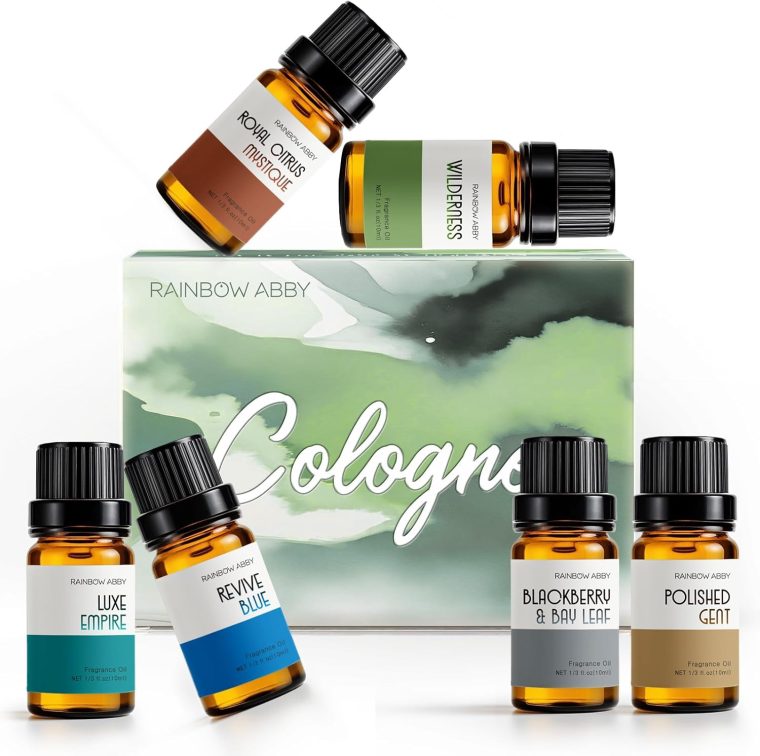 RAINBOW ABBY Cologne Oils for Men, Men Scents Fragrance Oil Aromatherapy Essential Oils Kit for Diffuser- Luxe Empire,Polished Gent,Revive Blue,BlackBerry & Bay Leaf, Royal Citrus Mystique,Wilderness