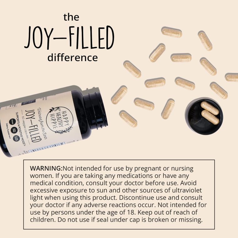 Joy-Filled Mood Support Supplement with St. Johns Wort | Stress Relief – Helps Calm The Mind & Body | 100% Plant-Based Happy Pills, Ashwagandha, Rhodiola Rosea, Eleuthero | Herbal Adaptogens, 60 Ct - Image 6