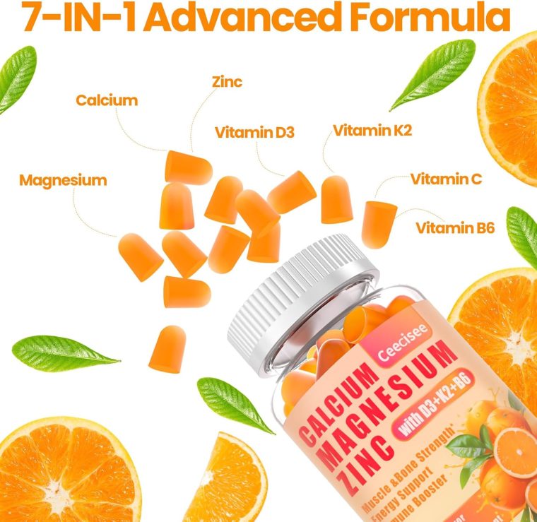 Calcium Magnesium Zinc Gummies with D3 &B6 &K2,1000mg Calcium Gummies with 300mg Magnesium Support Immune Energy for Adults and Teens,Sugar Free (Pack of 2) - Image 3
