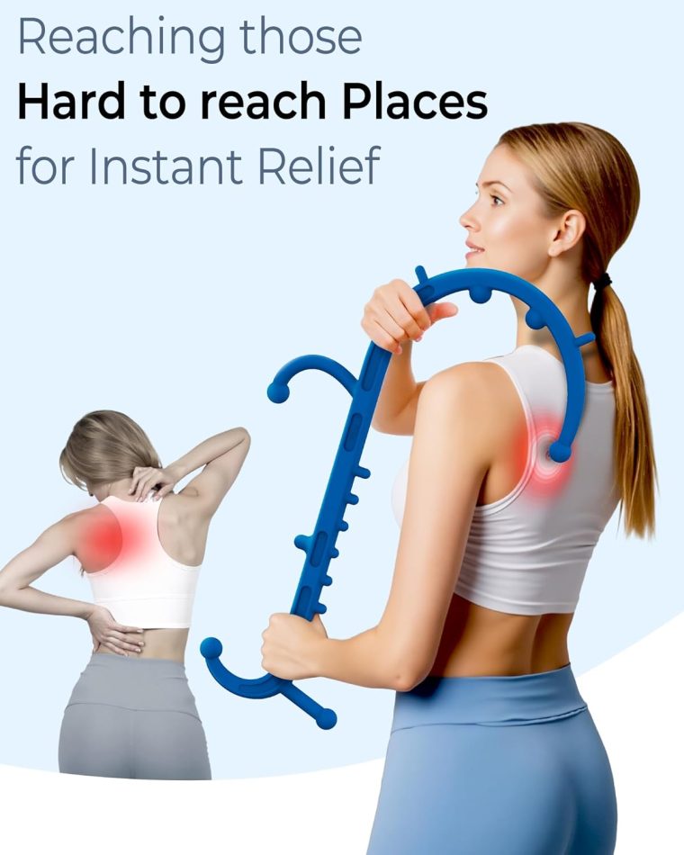 Back and Neck Massager for Pain Relief Deep Tissue, Upgraded Full Body Trigger Point Cane Massage Tools, Massage Stick Pressure Point Hook, Muscle Knot Remover Tool (Blue) - Image 3