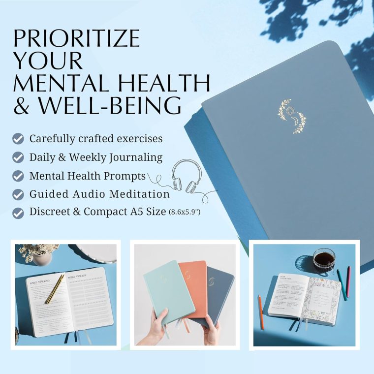 FINDING BALANCE Mental Health Journal – 6-Month Daily Journal with Prompts for Mindfulness, Self-Care & Healing – Anxiety & Depression Relief – Blue Hardcover - Image 4