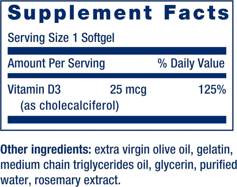 Life Extension Vitamin D3 25 mcg (1000 IU), Immune System Support, Bone Health, Whole-Body Health, Value Size, Gluten-Free, Non-GMO, 250 softgels - Image 3