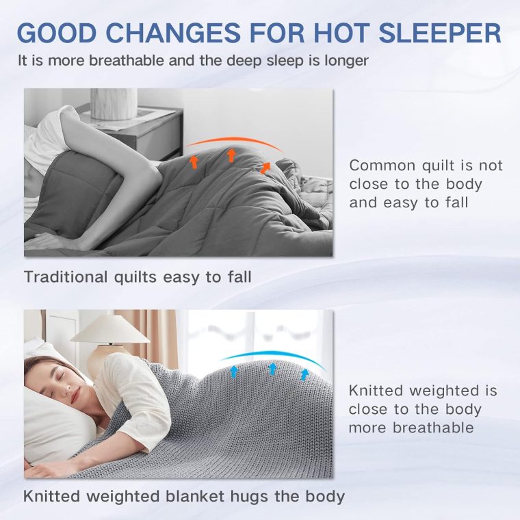 Guohaoi Knitted Weighted Blanket(Light Grey 60"x80" 15lbs),Home Décor Cooling Throw Blanket for Hot Sleepers,Hand Made Chunky Knit Heavy Blanket for Adults Use on Queen/King Size Bed - Image 4