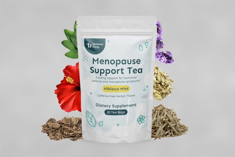 Menopause Support Tea | Cooling relief for Hot Flashes, Night Sweats, Mood Swings, Restful Sleep | With Black Cohosh, Red Clover, Sage | 100% Organic | Hibiscus Mint Flavor | 30 Tea Bags