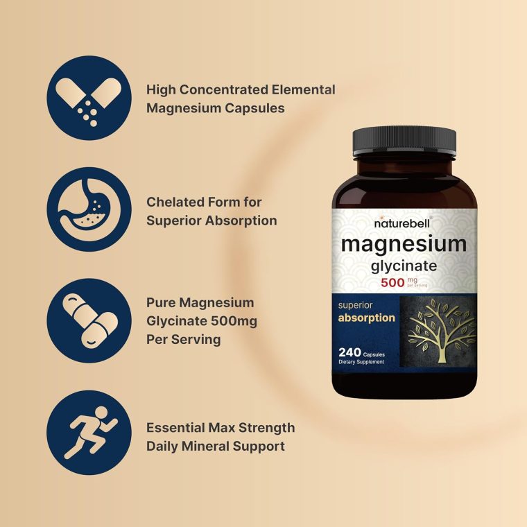 NatureBell Magnesium Glycinate 500mg, 240 Capsules | 100% Chelated & Purified | Sleep, Muscle & Heart Support | 3rd Party Tested, Non-GMO, Gluten-Free - Image 4