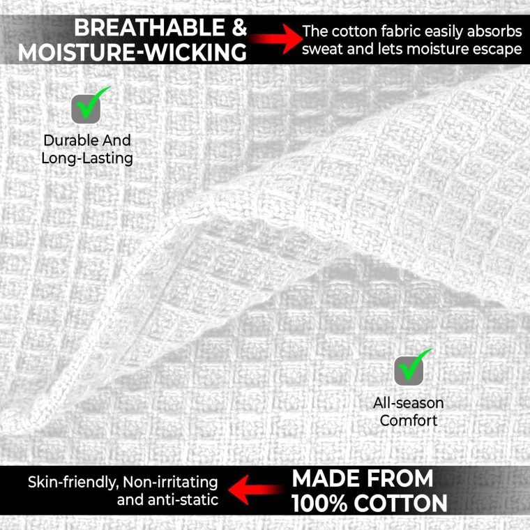 100% Cotton Blankets Queen Size for Bed - Waffle Weave Blankets for Summer, Lightweight and Breathable Soft Woven Blanket for Spring, (White, Queen (90" x 90")) - Image 5