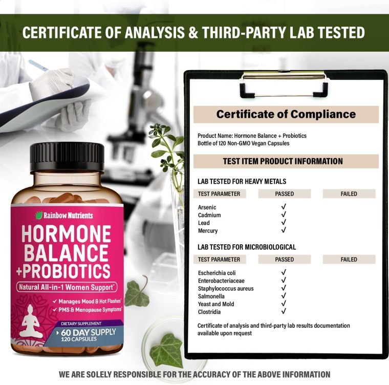 Hormone Balance + Probiotics for Women- Natural Menopause Relief, Weight Management, Bloating, Hot Flashes, PMS | Organic Maca, Chasteberry, Dong Quai & Black Cohosh | Non GMO |120 V Capsules - Image 6