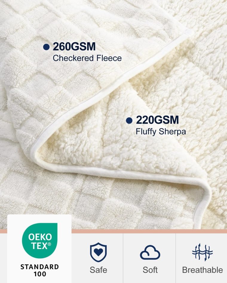Kivik Dual Sided Weighted Blankets for Adults, Buttery Soft Stylish Checkered Heavy Blankets for Couch Sofa Bed - Ultra-Fluffy Fabric Brings Cloud-Like Comfort (60"x80"，Beige，15 Pounds) - Image 4
