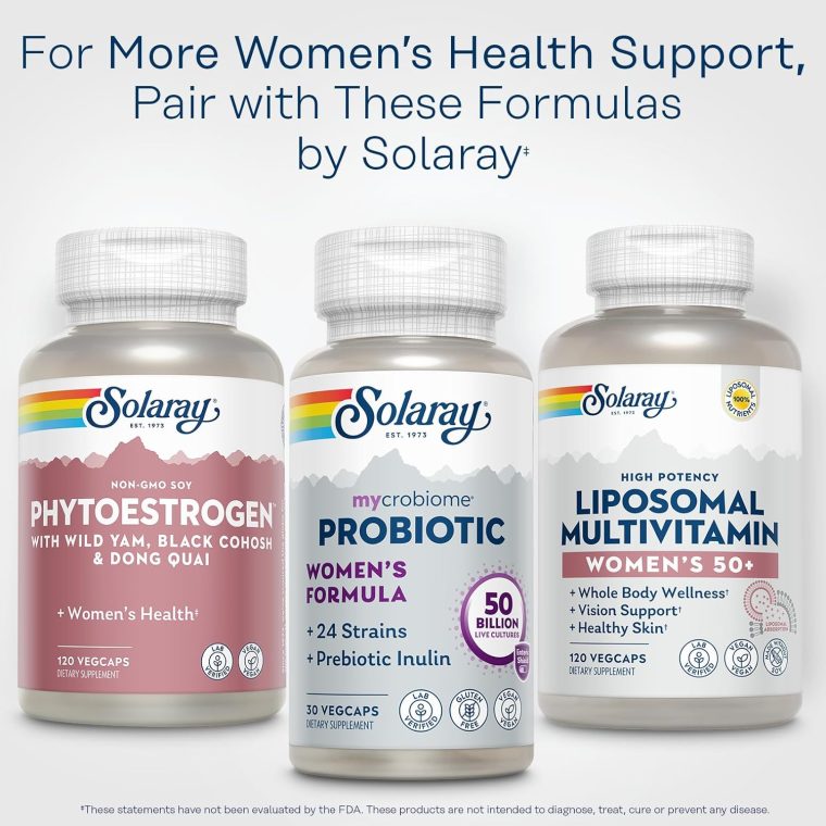 SOLARAY PhytoEstrogen Menopause Supplements - Wild Yam, Black Cohosh, and Dong Quai Estrogen Pills for Women's Health - Vegan, Lab Verified, 60-Day Guarantee (30 Servings, 120 VegCaps) - Image 6