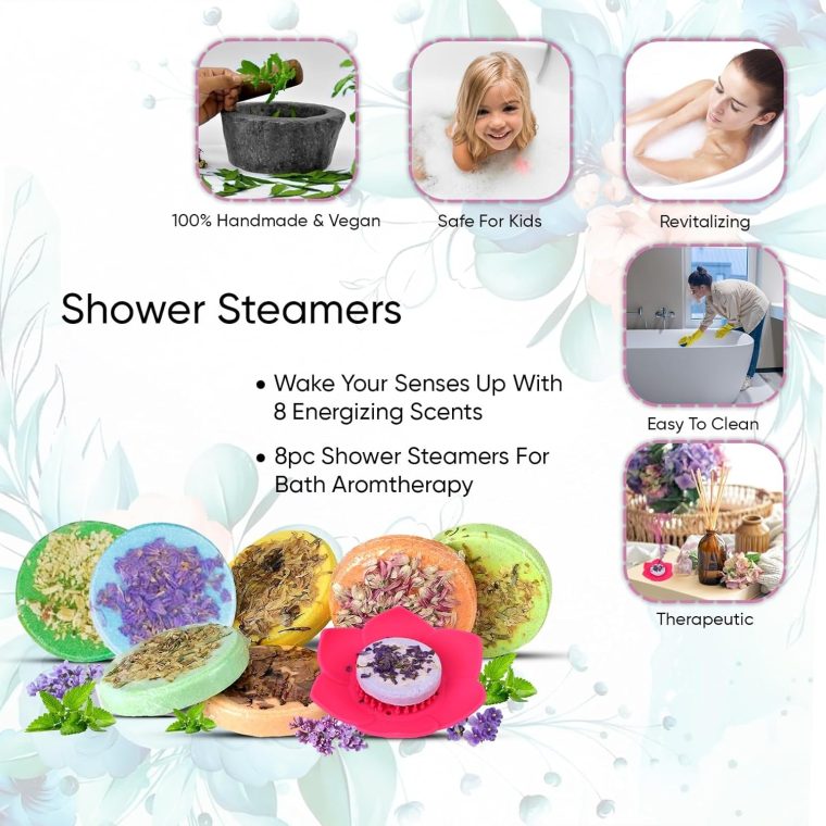 Shower Steamers Aromatherapy, 8 Packs Shower Tablets with Tray, Shower Bombs with Essential Oils, Spa kit, Self Care & Relaxation, Shower Bombs for Women Aromatherapy (8 pcs with Tray) - Image 4