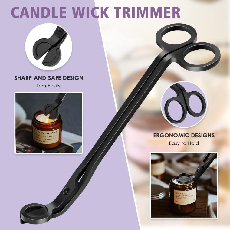 5 in 1 Candle Accessory Set,Candle Wick Trimmer Cutter,Candle Wick Dipper,Candle Wick Snuffer,Rechargeable Candle Lighter,Tweezers,Stainless Steel Candle Care Kit Home Gift for Aromatherapy(Black) - Image 4