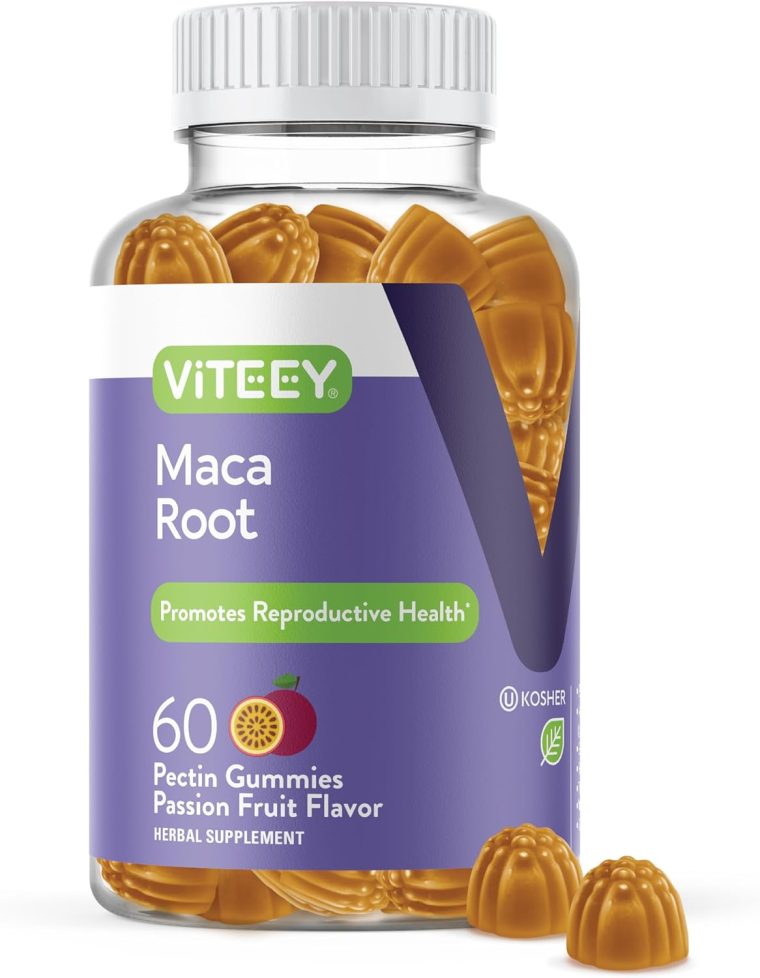 Viteey Maca Root Gummies for Men and Women - Reproductive Health, Energy, Drive, Stamina & Hormone Support - Vegan, Gluten Free, Gelatin Free, GMO Free, Tasty Chewable Passion Fruit Flavored Gummy