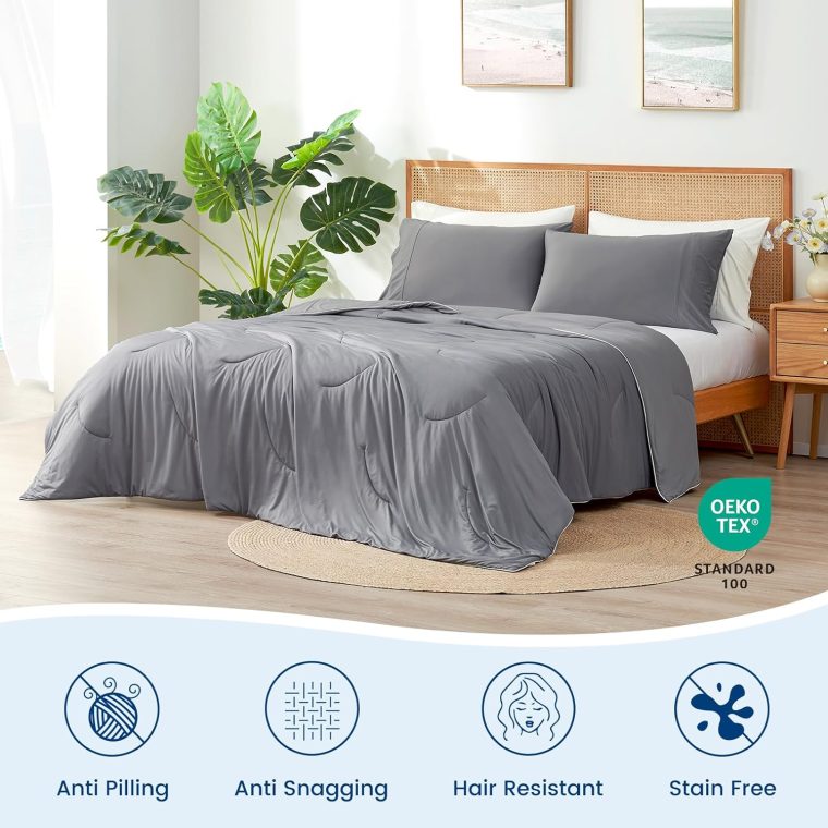 Cozy Bliss Cooling Comforter Queen Size Dual-Sided, Ultra-Soft Cooling Blankets for Hot Sleepers and Night Sweats, Breathable Lightweight Silky Smooth, Dark Grey - Image 6