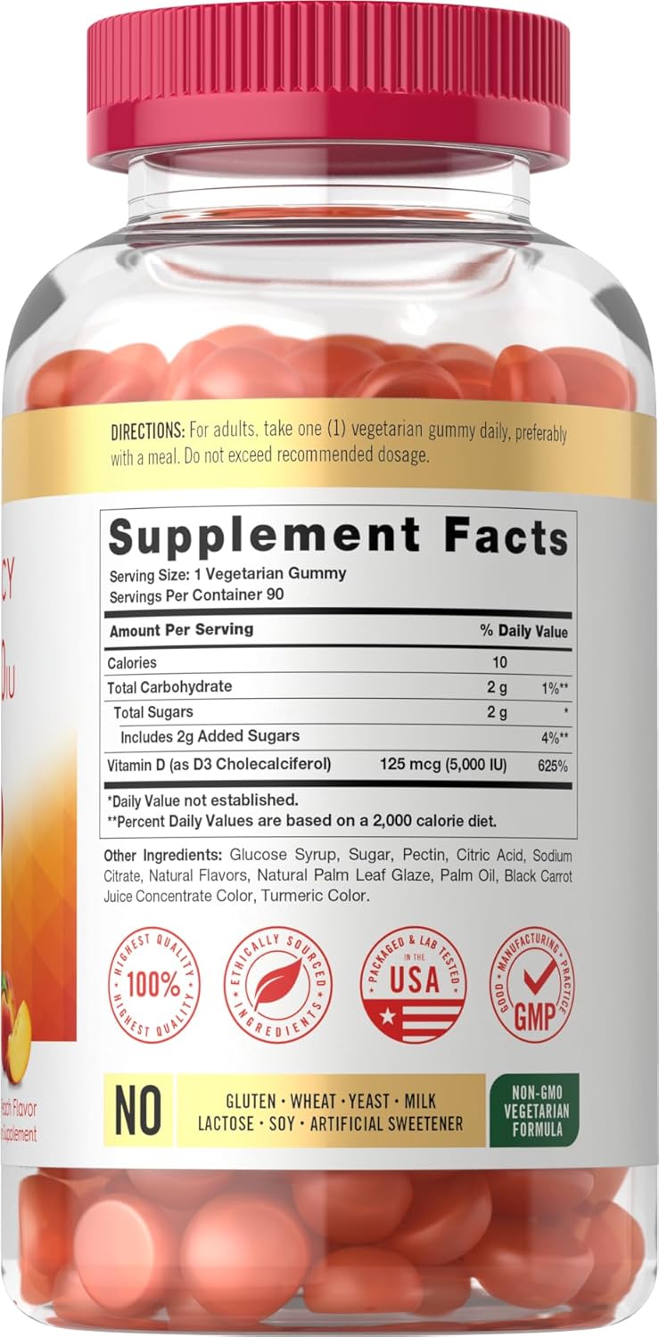 Carlyle Vitamin D3 Gummies | 5000 iu | 90 Count | Peach Flavored Gummy | High Potency for Adults | Vegetarian, Non-GMO, Gluten Free Supplement - Image 2