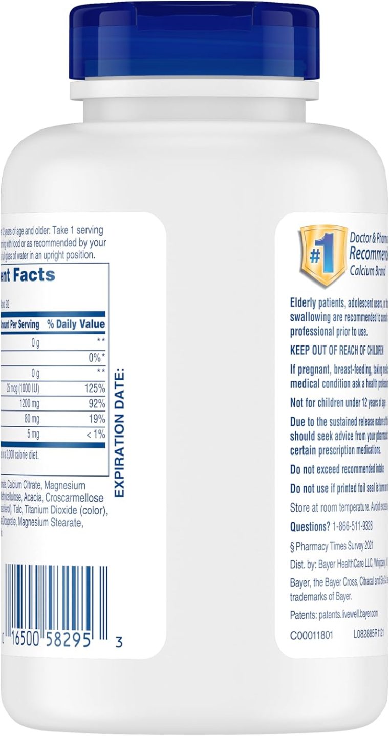 Citracal Slow Release 1200, 1200 mg Calcium Citrate with Vitamin D (1000 IU), Vitamin D3, Bone Health Support, Calcium Supplement for Ages 12+, 185 Count - Image 7