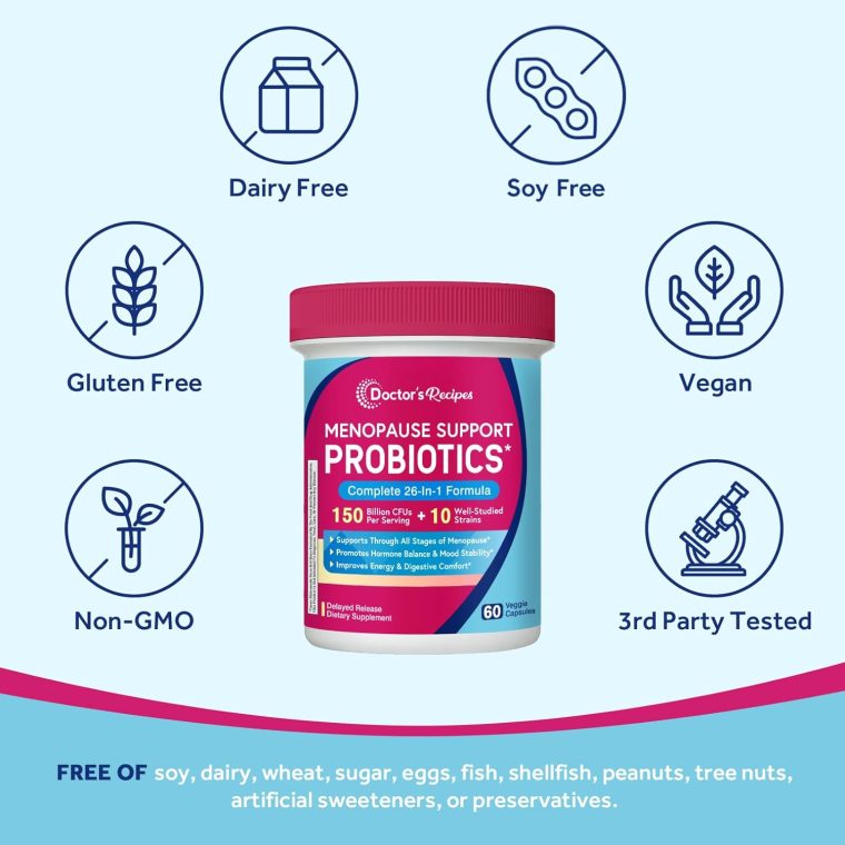 Doctor's Recipes Menopause Probiotic Supplements for Women, Black Cohosh for Menopause Hot Flashes, Probiotics, with Ashwagandha, Dong Quai, Supports Mood, Energy, Hormone Balance, 60 Capsules - Image 6