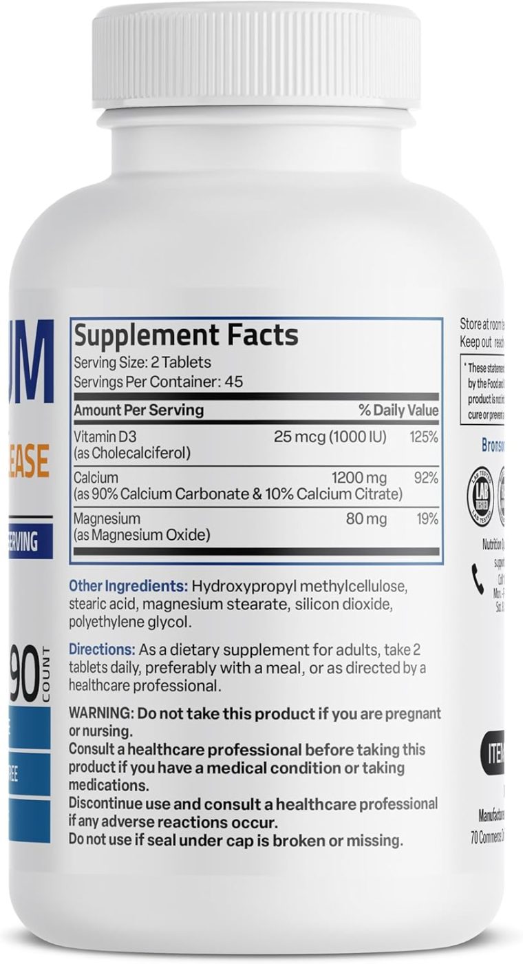 Bronson Calcium 1200 MG Per Serving Sustained Release with Vitamin D3 1000 IU Vitamin D3 Per Serving Non-GMO, 90 Tablets - Image 2