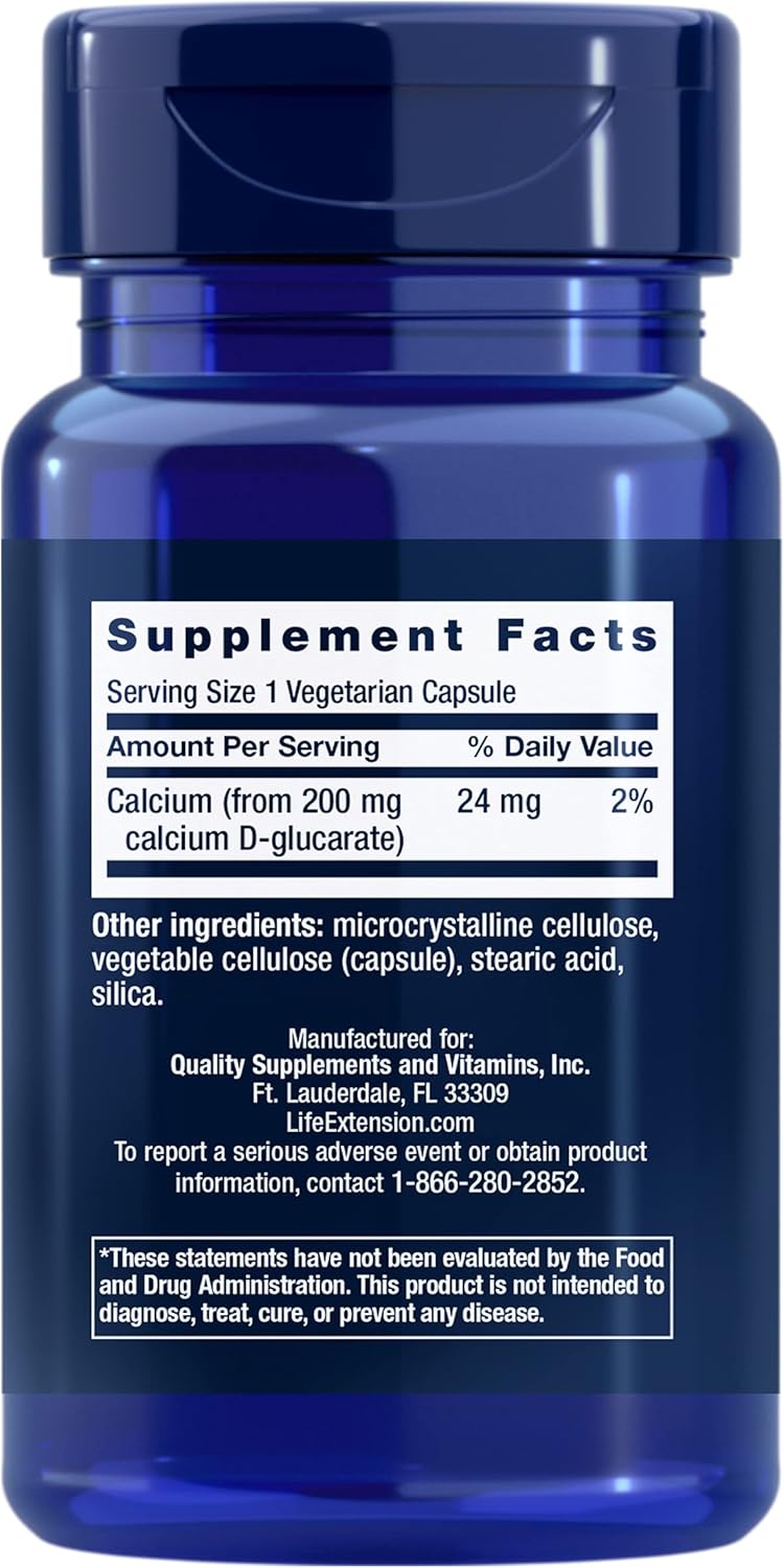 Life Extension Calcium D-Glucarate, 200 mg - Supports Detoxification, Helps Flush Out Unwanted Compounds – Gluten-Free, Non-GMO, Vegetarian – 60 Capsules - Image 2