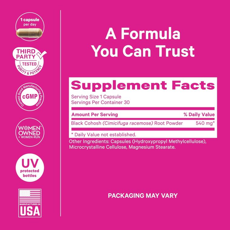 Pink Stork Black Cohosh Supplements for Women - 540 mg Pure Black Cohosh for Perimenopause, Menopause Support- 30 Capsules - Image 5