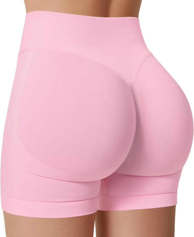 Womens Workout Gym Impact Shorts Seamless Hidden Scrunch Butt Lifting Yoga Shorts with High Waisted Tummy Control