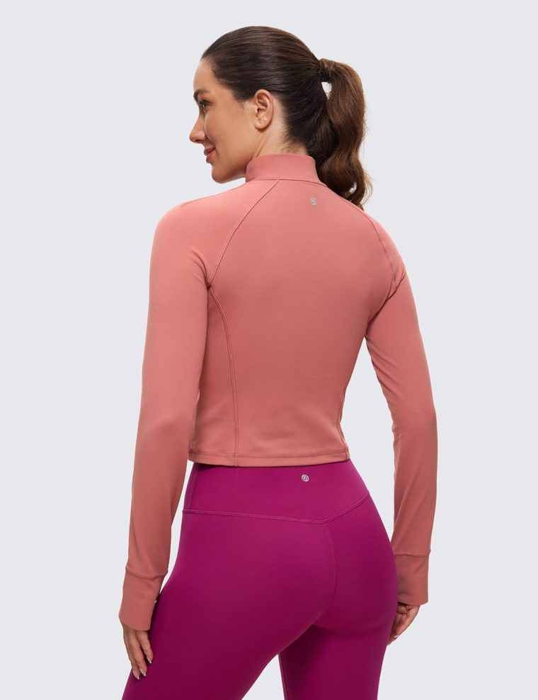 CRZ YOGA Women's Butterluxe Long Sleeve Workout Shirts Half Quarter Zip Athletic Tops Crop Collared T-Shirt - Image 2