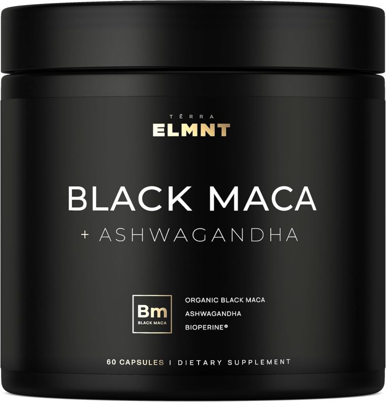 ELMNT 40,000mg 40x Strength Organic Black Maca Root + Ashwagandha - #1 Highest Potency Black Maca Root Capsules for Men Supplement 100% Pure Maca Peruana 40:1 Extract Maca Powder Pills Male Booster