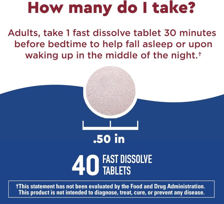 Nature Made Wellblends Back To Sleep, Lower Dose Melatonin 1 mg, L theanine 100 mg and GABA 100mg, Sleep Supplement, 40 Fast Dissolve Tablets - Image 4