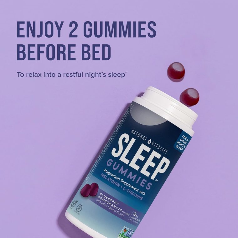 Natural Vitality SLEEP Gummies, Magnesium Supplement With Melatonin and L-Theanine, Vegan, Gluten Free, Helps the Body Ease Into Sleep, Blueberry Pomegranate 120 Count - Image 6