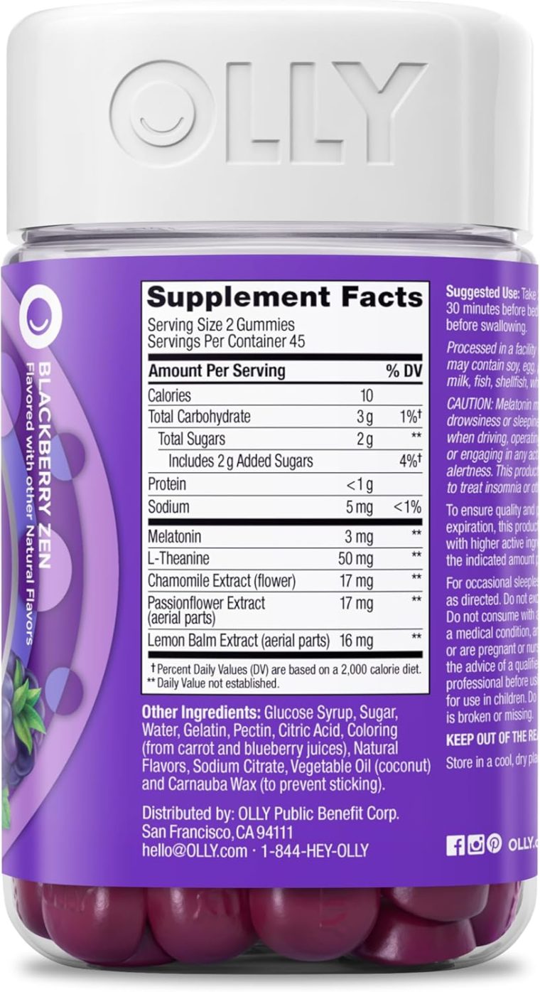 Olly Sleep Gummy, 3mg Melatonin, L-Theanine, Chamomile, Lemon Balm, Sleep Aid, BlackBerry, 90 Count - Image 8