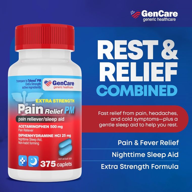 GenCare Extra Strength Acetaminophen PM 500 mg (375 Tablets) | Ultimate Pain Relief & Sleep Support for Adults | Quick Acting & Non Habit Forming Headache Relief | Eases Aches & Joint Discomfort - Image 2