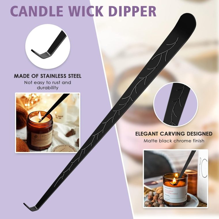 5 in 1 Candle Accessory Set,Candle Wick Trimmer Cutter,Candle Wick Dipper,Candle Wick Snuffer,Rechargeable Candle Lighter,Tweezers,Stainless Steel Candle Care Kit Home Gift for Aromatherapy(Black) - Image 5