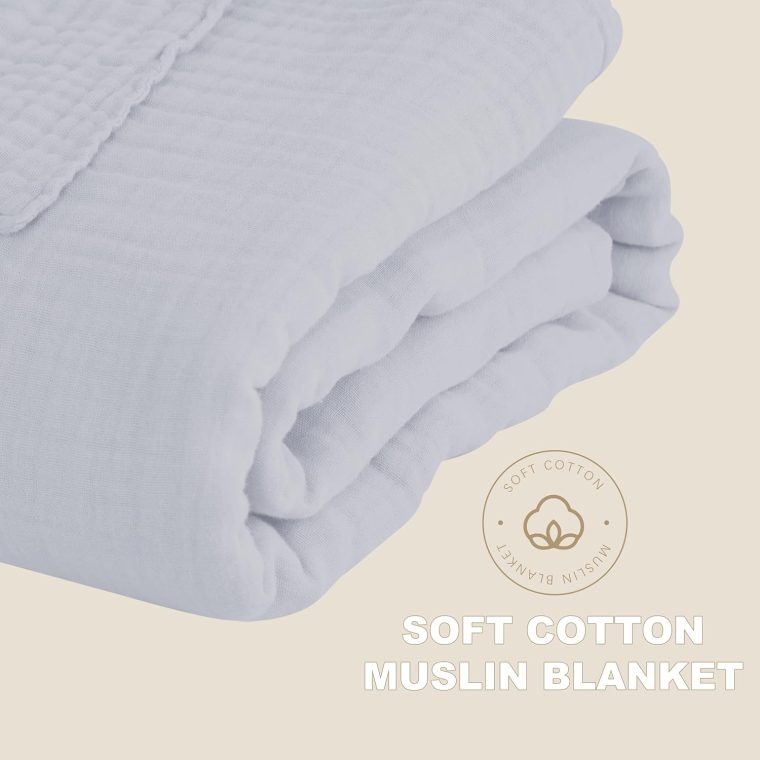 Cosy Family 4 Layer Muslin Bed Blanket - Breathable and Lightweight Gauze Boho Blanket for Spring, Soft 100% Cotton Muslin, Slate, 80x90 Inches - Image 7