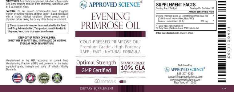 Approved Science Evening Primrose Oil - Maximum Strength - Cold Pressed - 10% GLA - Hormonal Balance, Skin and Heart Health - 60 Softgels - All Natural - Image 5