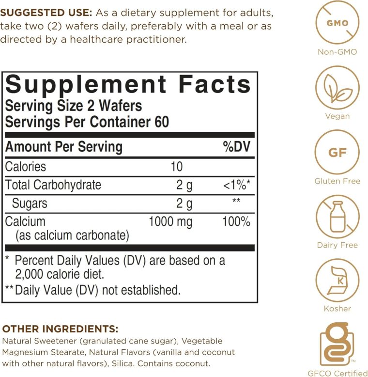 Solgar Chewable Calcium 500 mg - 120 Wafers - Promotes Musculoskeletal Health - Non-GMO, Vegan, Gluten, Wheat & Dairy Free, Kosher - 60 Servings - Image 2