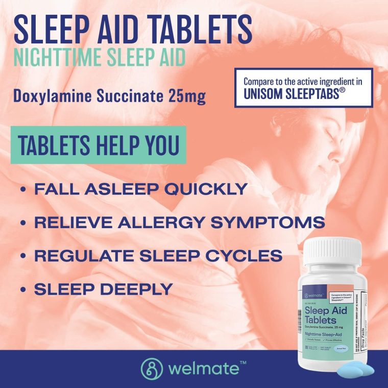 WELMATE | Nighttime Sleep Aid | Doxylamine Succinate 25 mg | for Adults & Children 12+ | 200 Tablets - Image 2