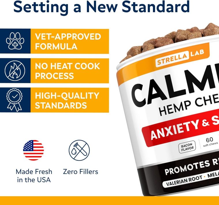 STRELLALAB Advanced Calming Chews for Dogs - Hemp Chews + Melatonin - Anxiety Relief - Sleep Aid - Relaxing Treats - Stress Relief During Fireworks, Storms, Thunder, Barking - Made in USA - BBQ - 60Ct - Image 5