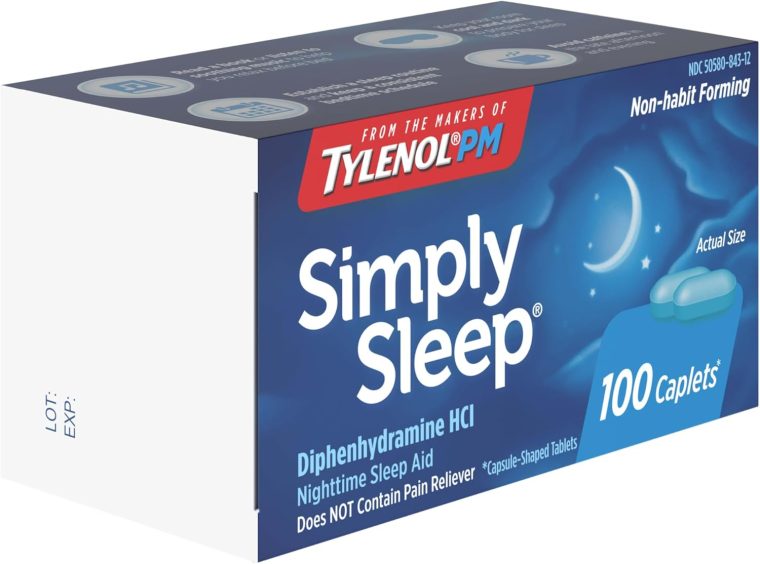 Tylenol Simply Sleep Nighttime Sleep Aid Caplets, 25 mg Diphenhydramine HCl, Non-Habit Forming Sleep Aid for Adults, 100 Count - Image 4
