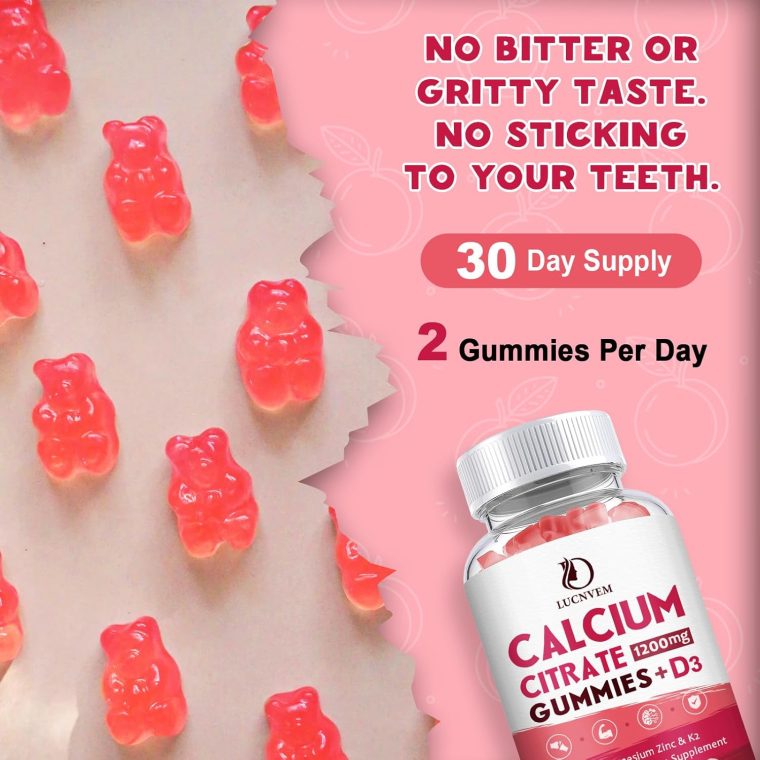 Calcium Citrate 1200mg with Vitamin D3 Gummies, Calcium Gummies with Vitamin D3 for Women & Men, Calcium Magnesium Zinc for Bone Muscle Healthy- Natural White Peach Flavor- 30 Day Supply - Image 3